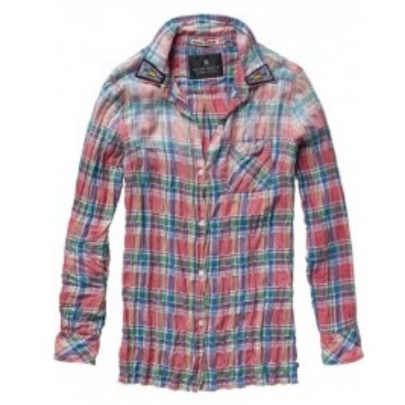 Maison Scotch Checkered Plaid Flannel Shirt with Beaded Applique ASO Clary Fray - Picture 14 of 14